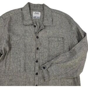 FLAX Linen Button Down Shirt Sz S Herringbone Black White Striped Lagenlook Boho